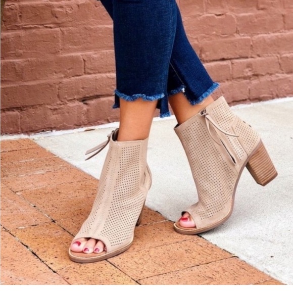 Toms Majorca Peep Toe Perf Suede Bootie in Desert Taupe - Picture 6 of 10